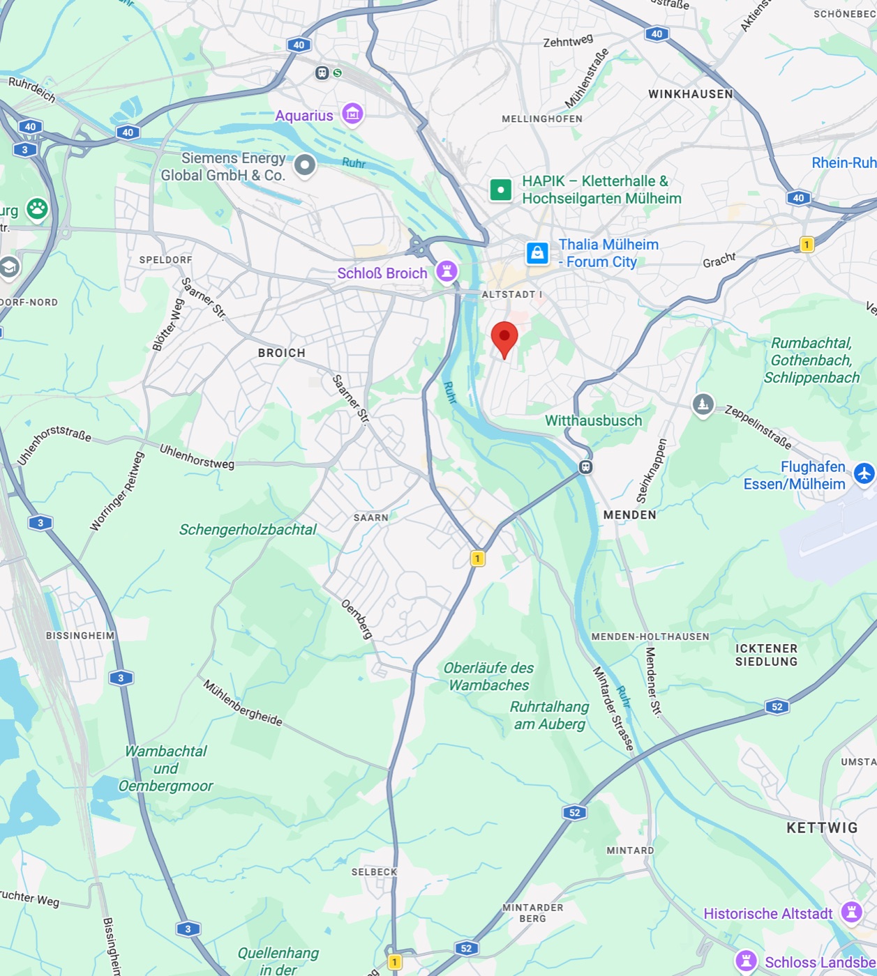Kartenausschnitt der Ruhr bei Mülheim an der Ruhr